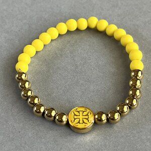 Rustic Cuff Yellow Silicone and gold Stainless Stretch Bracelet